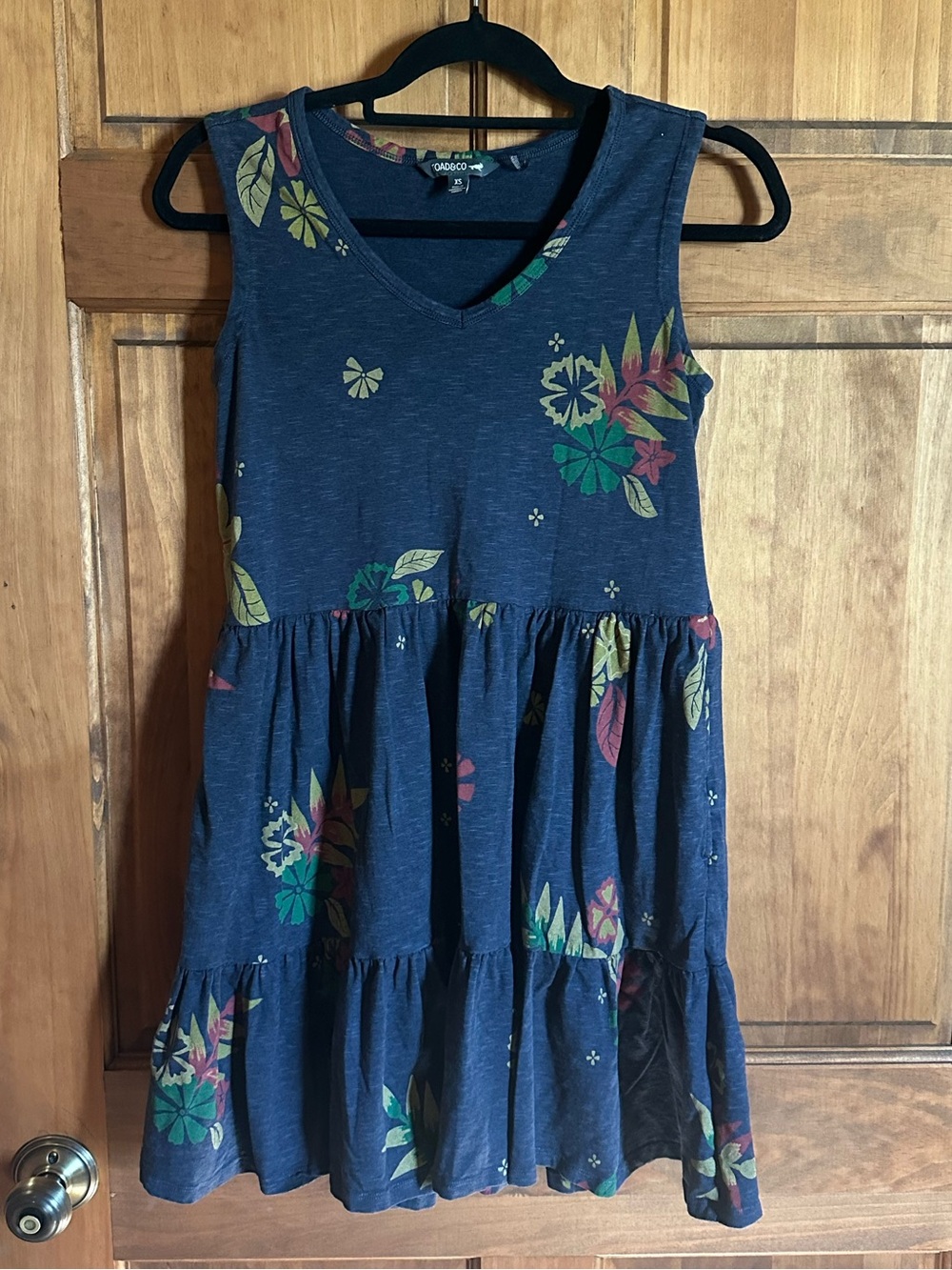 Toad&Co Navy Floral Tiered organic cotton Sleeveless Dress Size XS